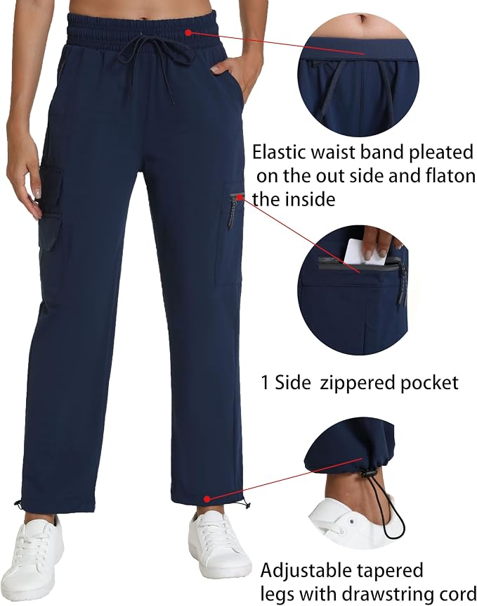 Rrosseyz Women's Hiking Pants with Pockets - Lightweight Water Resistant Joggers Cargo Pants for Casual Travel Golf Outdoor
