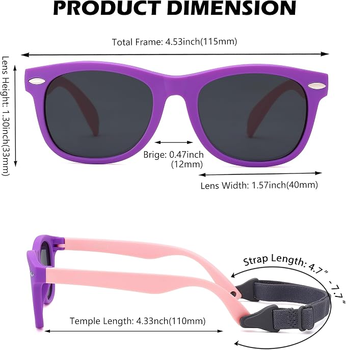 Polarized Baby Sunglasses with Strap - Unbreakable Flexible Infant Sunglasses for Toddlers Age 0-24 Months