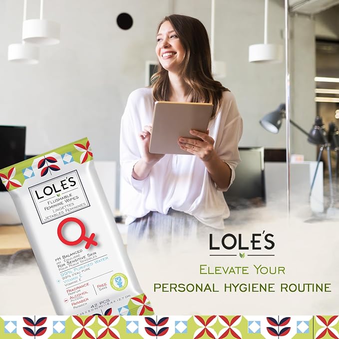 Lole's Flushable Feminine Wipes, Flushable Wipes for Women, Down There Wipes for Women, Sensitive Skin, Maintains Your Vaginal pH Balance, Gently Cleanses Ultra Soft Biodegradable 4x42 168 Count