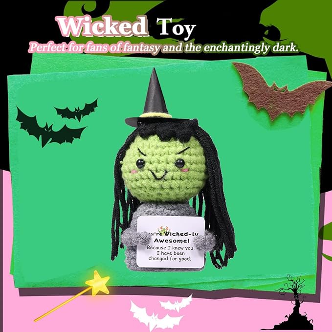 AICase Wicked Merch Wicked Dolls Elphaba Glinda Gifts Wicked Witch of The West Crochet Funny Positive Wicked Gifts Emotional Support Nuggets Gifts Handmade Cheer Gifts for Women/MoM Men Birthday