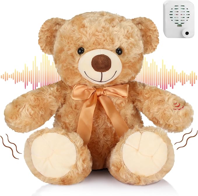Liliful Halloween Plush Bear Gift 12 Inch Plush Stuffed Animal Insert a Recordable Sound Module Brown Bear Soft Doll Fabric Animal Toy for Birthday Party Decoration(Vivid Style)