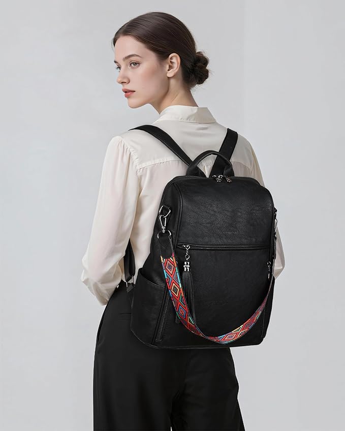 FADEON Leather Backpack Purse for Women Designer Travel Backpack Purses PU Fashion Ladies Shoulder Bag with Tassel