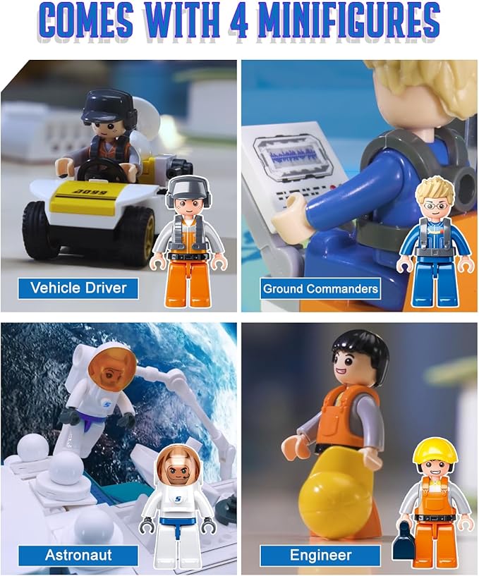 City Space Launch Center Building Set, Rocket Launchpad Building Kit with 4 Astronaut Minifigures for STEM Role-Play, Gift Toys for Boys 6-12, Compatible with Lego Space, 424 PCS