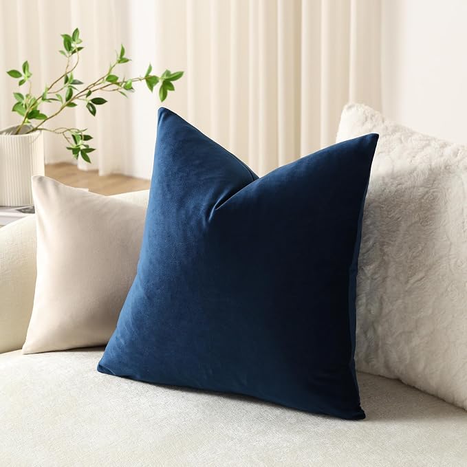 Throw Pillow Covers 18x18 Midnight Blue: Pack of 2 Cozy Soft Velvet Square Modern Luxury Decorative Throw Pillow Cases for Sofa Couch Living Room Bed Home Decor