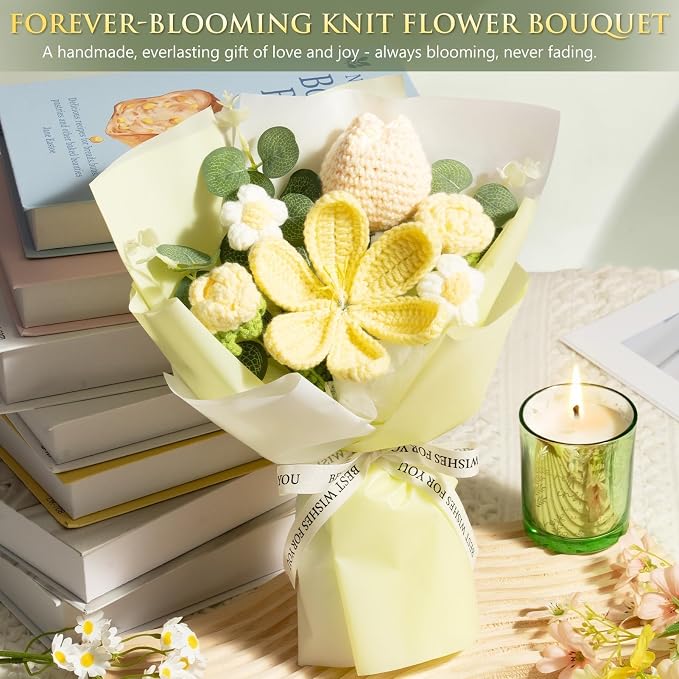 Birthday Gifts for Women, Spa Self Care Package Get Well Soon Gift Baskets | Sympathy Gift Set w/ Crochet Flower Bouquet, Christmas Thinking of You Gifts Basket for Women Mom Her Best Friend Sister Wife