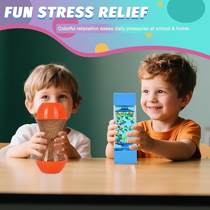 FKYTION Liquid Motion Bubbler 4-Pack, Colorful Sensory Toys, Classroom Learning & Time Management Supplies Home or School Desktop Toys (Style 1-4 Pieces)