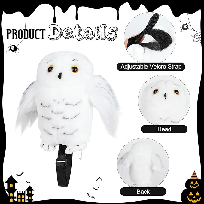 Snowy Owl Shoulder Plush Toy Halloween Costume Accessories Soft Stuffed Animal Costume Cosplay Accessories Dress Up Party Toys for Kids