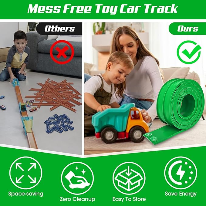 for Hot Wheels Race Car Flexible Track for Kids Toy,Diecast 1/64th Kids Toy Cars Flex Track Ramp 15Ft Starter Set Long Rolls Up Portable Flexible DIY Racetrack with Suction Cups for Boy Girl Age 3+