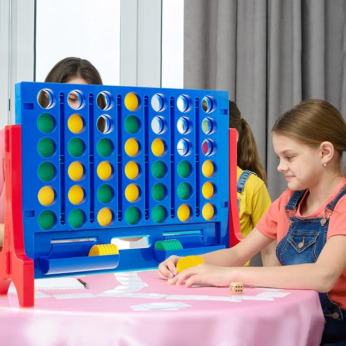 COSTWAY Giant 4 in a Row Game with Storage Carry Bag, Jumbo 4-to-Score Game with Chess, Quick Release Slider for Kids Adults, Indoor Outdoor Backyard Game Set, Free-Standing/Wall-mounting (Blue)