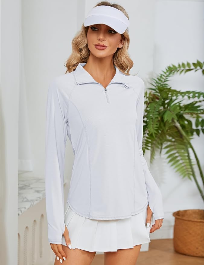 LOMON Women Long Sleeve Shirts Sun Protection 1/4 Zip Summer Quick Dry Hiking Shirts Quarter Zip Pullover for Women