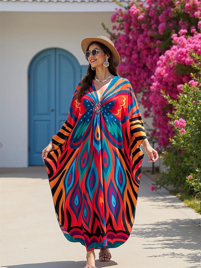 Mumu Dresses for Women Plus Size, Bohemian Kaftan Beach Cover Up Long Maxi Nightgown Soft Loungewear