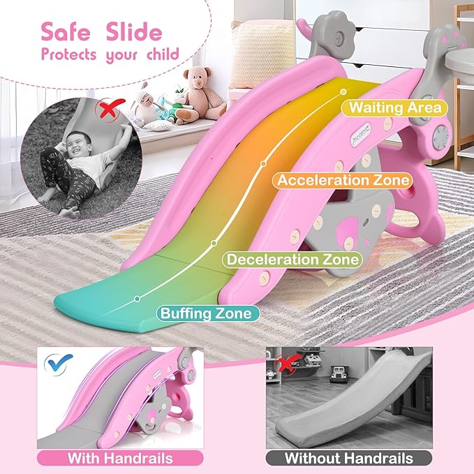 HONEY JOY Toddler Slide Rocking Toy, 6 in 1 Convertible Freestanding Slide for Kids w/Basketball Hoop/Ring Toss Game/Rocking Horse/Stool, Foldable Baby Climber Playground Slide for Indoors Outdoors