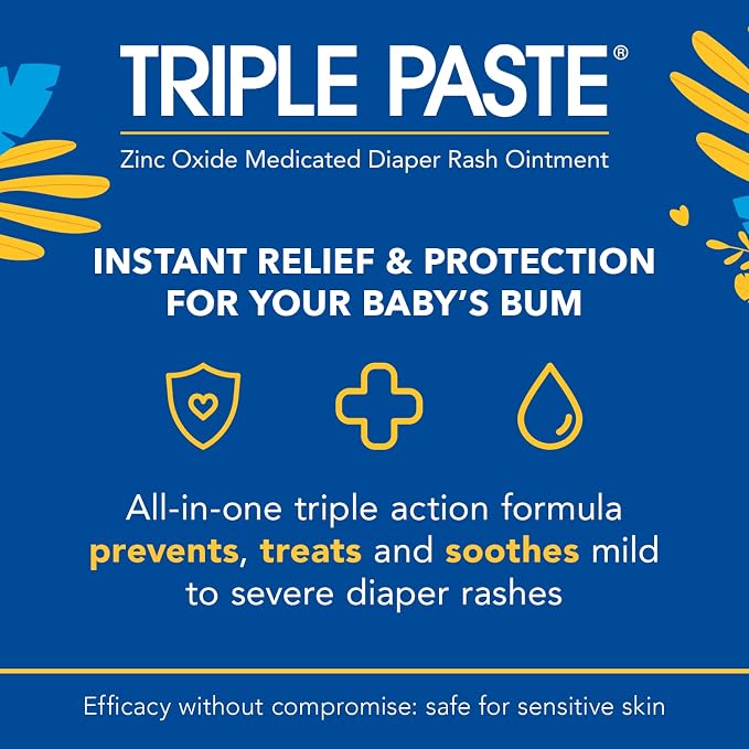 Triple Paste Diaper Rash Cream for Baby,3 Oz,Zinc Oxide Ointment Treats,Soothes & Prevents Diaper Rash,Pediatrician-Recommended & Hypoallergenic,Baby Essentials for Daily-& Overnight,(Pack of 4)