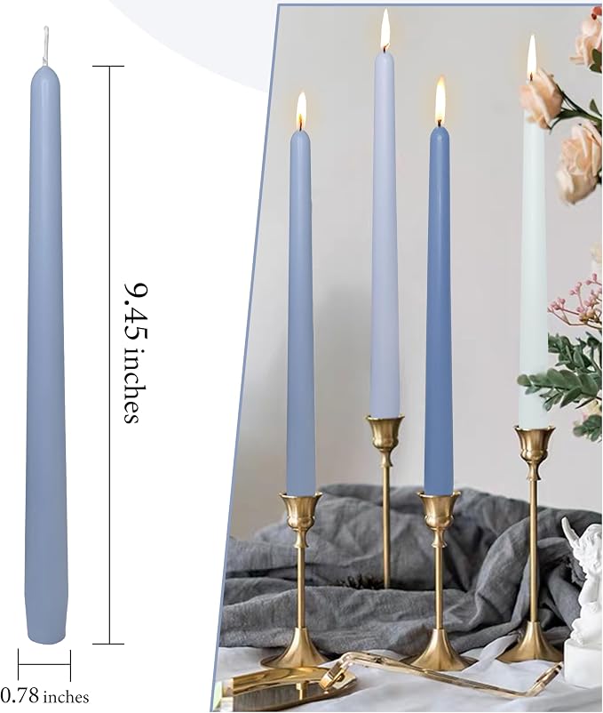 Blue Taper Candles Sea Salt Scented Taper Candle 10 inch Long Gradient Color Candles Smokeless Candle Sticks for Wedding Dinner Home Decor- 4 Pack