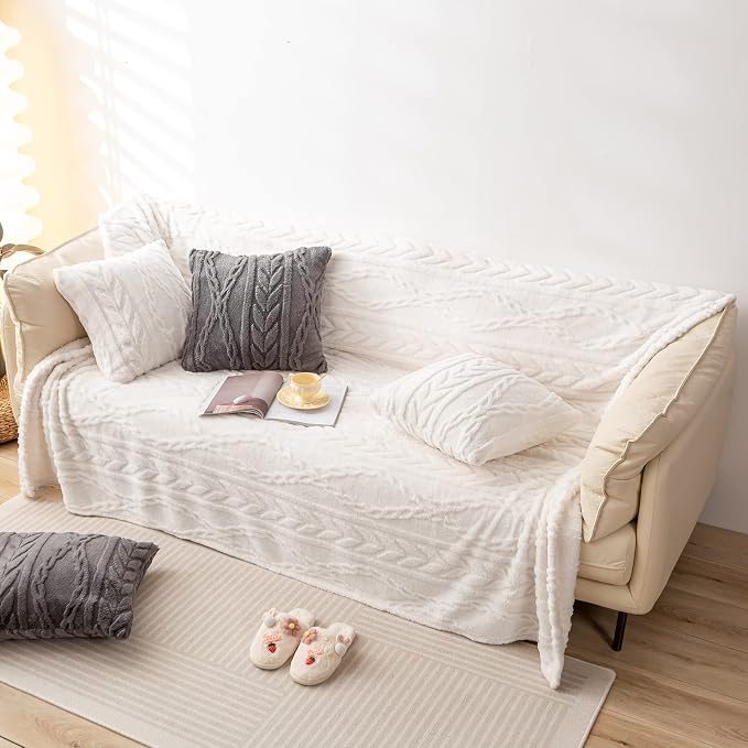 YUSOKI Sherpa Fleece Large Throw Blanket,Ivory, 50"x65" | 3D Stylish Design,320GSM, Non-Shedding, Lightweight for All Season Use, stays fluffy after repeated washes, Perfect Gifts