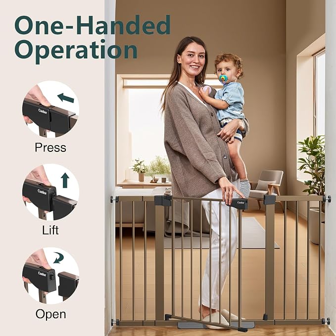 Cumbor Pack of 2 Extra Wide Baby Gate for Stairs, 29.7–51.5" Pressure Mounted Dog Gate for Doorways, Auto Close Safety Pet Gate, Easy Walk Thru Wide Child Gate, Brown, Mom's Choice Award Winner