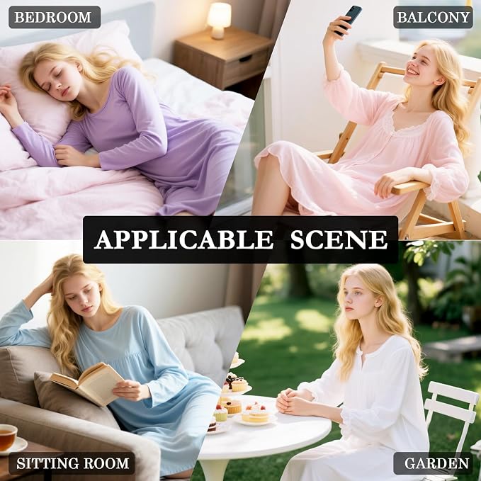 ALAZA Long Sleeve Nightgowns for Women Green Moth Forest Floral Moo Moos Sleep Shirts Moomoo House Dresses Sleepwear