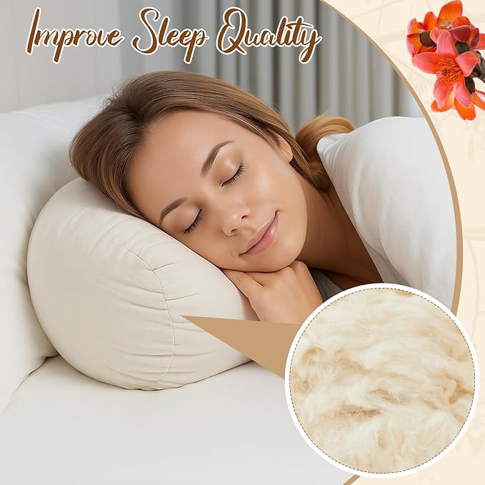 Leinuosen Organic Kapok Orthopedic Roll Pillow 16"x6" – Neck, Back, Knee & Leg Support Bolster – Cervical & Lumbar Roll for Pain Relief, Spinal Alignment – Natural Filling, Adjustable for Bed & Travel