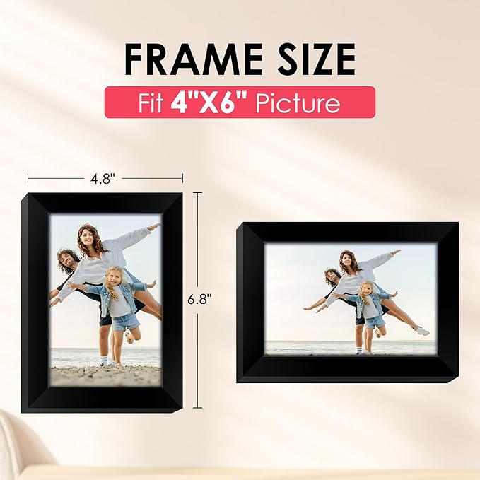 4x6 Picture Frame, Black Photo Frames with HD Plexiglass for Wall Hanging or Tabletop Display, 2 Pack