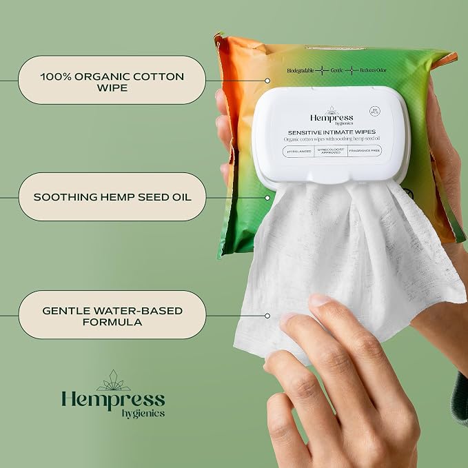 Sensitive Intimate Wipes for Women, Organic (90 Count) | Soft & Gentle for Sensitive Skin, 100% Cotton, Fragrance Free, pH-Balanced Feminine Care, Multiuse - Vaginal, Face & Body