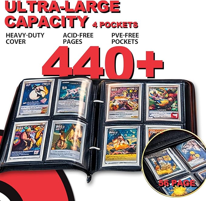 440 Card Binder 4 Pocke 3-Ring Trading Card Binder with 55 Page Removable Sleeves, High Storage Trading Card Holder Collection Card Album Carrying Organizer Case for TCG Cards-Fire Dragon