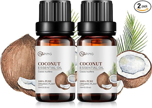 2-Pack Coconut Essential Oil - 100% Pure Organic Natural Plant (Cocos nucifera) Coconut Oil for Diffuser, Aroma, Spa, Massage, Yoga, Perfume, 2x10ML
