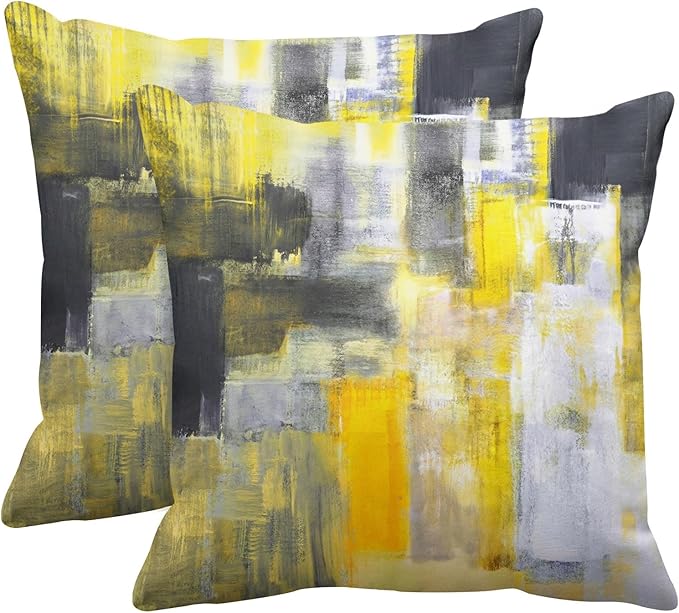 Emvency Throw Pillow Covers Set of 2, 24 x 24 Inch, Abstract Modern Yellow | Black Painting Outdoor Decorative Square Pillow Cases Couch Cushion Case for Couch Bed Sofa Living Room Home Decor