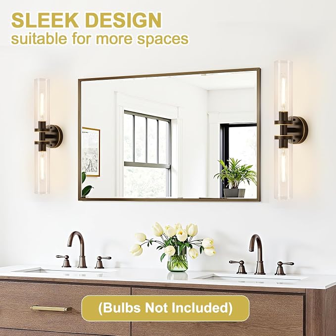 Indoi Wall Sconces Set of Two, Hardwired Brown Bathroom Sconces Wall Lighting with Clear Glass, Modern Sconces Wall Decor Set of 2 Bathroom Light fixtures for Mirror Hallway (Bulbs Not Included)