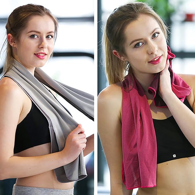 10 Pack Cooling Towels Bulk Microfiber Ice Towel Quick Dry Breathable Chilly Sweat Towel Stay Cool Towel for Neck Face Yoga Gym Workout Running Pilates Beach with Carabin Bag, 40x12'', Gray