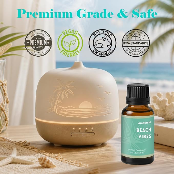 AmaKane Beach Vibes Fragrance Oil for Aromatherapy, Beach Essential Oil for Diffusers for Home, DIY Candle Making Scents, Summer Fragrance Oil for Soap Making, 30ml