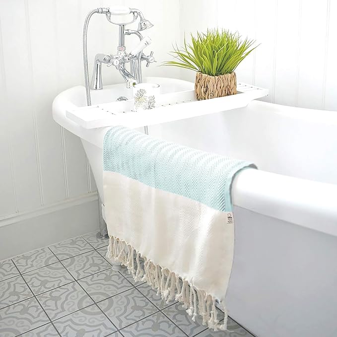 Bazaar Anatolia Turkish Beach Towel 100% Cotton Bath Towels 71x39 Quick Dry Sand Free Lightweight Large Oversized Herringbone Mint