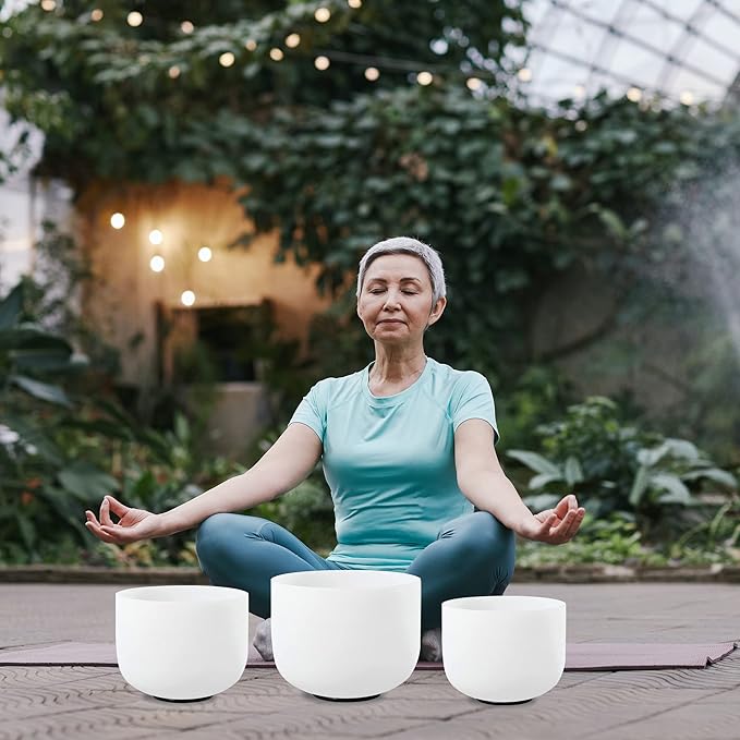 FMTY 7inch 8inch 9inch Crystal singing bowls set sound bowl for healing Mindfulness, Meditation, Yoga, Spiritual and Body Healing Chakra Bowl (D+E+C)
