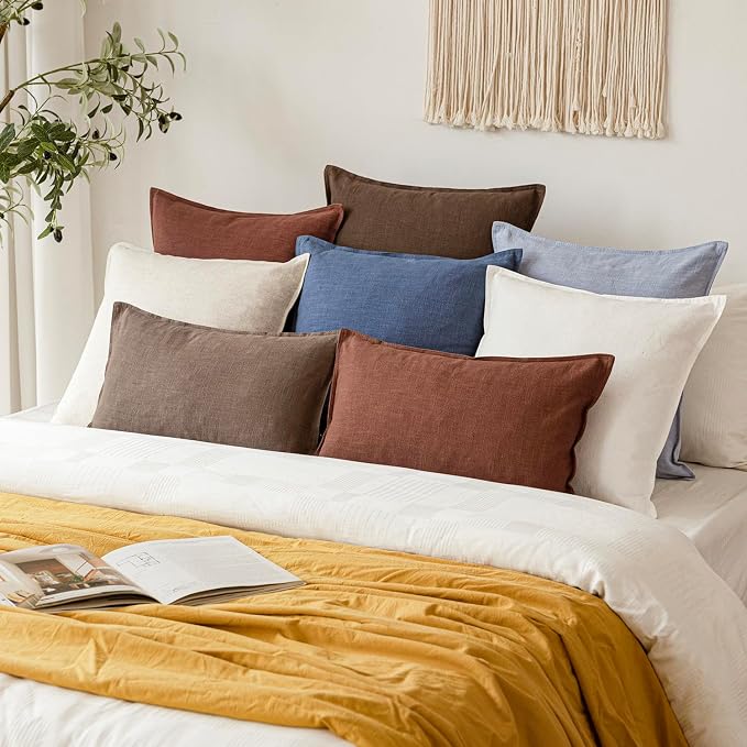 Foindtower Pack of 2, Decorative Linen Solid Throw Pillow Covers Soft Accent Euro Cushion Case Farmhouse Neutral Pillowcase for Chair Couch Sofa Bedroom Living Room Home Decor 26 x 26 Inch Dark Blue