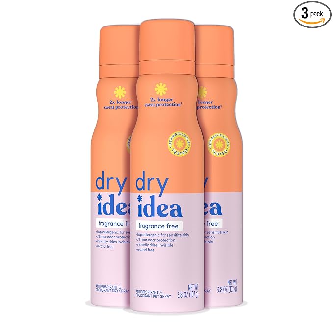 Dry Idea Fragrance-Free Dry Spray Deodorant & Antiperspirant for Women - Hypoallergenic for Sensitive Skin, 2X Longer Sweat Protection*, 72Hr Odor Control, Womens Deodorant, 3.8 oz (3 Pack)