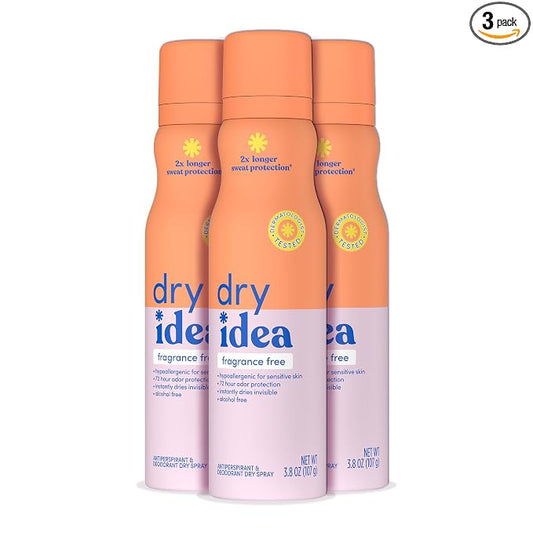 Dry Idea Fragrance-Free Dry Spray Deodorant & Antiperspirant for Women - Hypoallergenic for Sensitive Skin, 2X Longer Sweat Protection*, 72Hr Odor Control, Womens Deodorant, 3.8 oz (3 Pack)