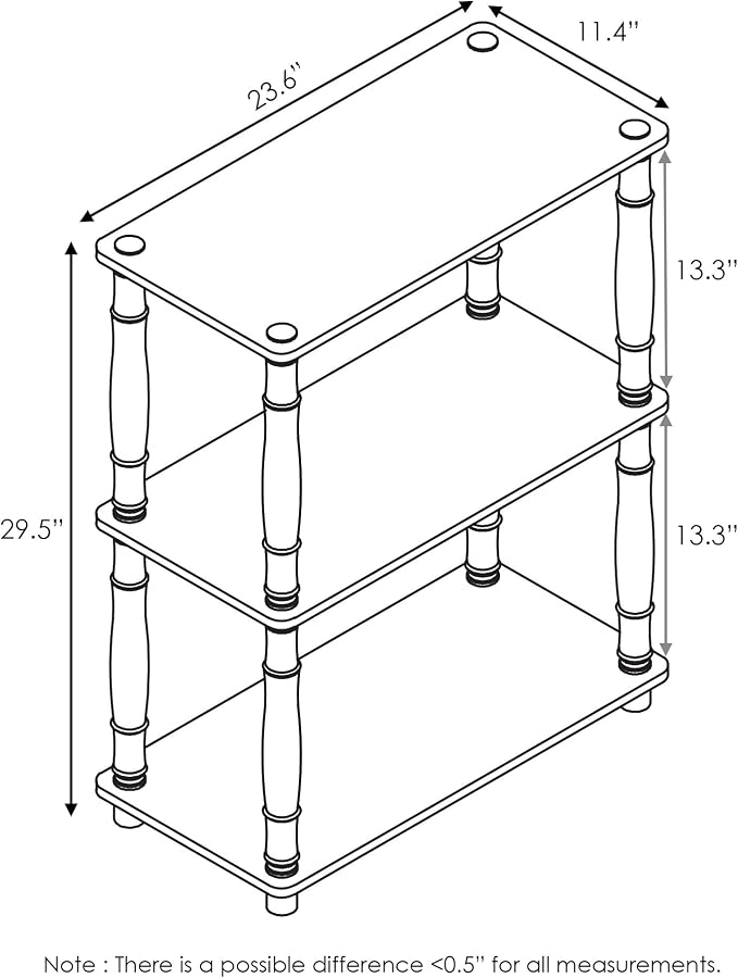 Furinno TURN-N-TUBE Storage Shelves, 3-Tier Book Shelf, Corner Shelf, Toolless Open Shelves, for Organization and Storage, Living Room, Garage, Home Office, Americano