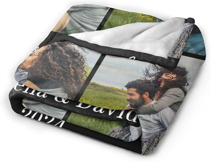 Custom Blanket with Picture Text, Personalized 5 Photo Blanket, HD Printing Customized Flannel Throw Blanket Gifts for Mom Dad Couple Girlfriend Boyfriend Wife Husband Christmas
