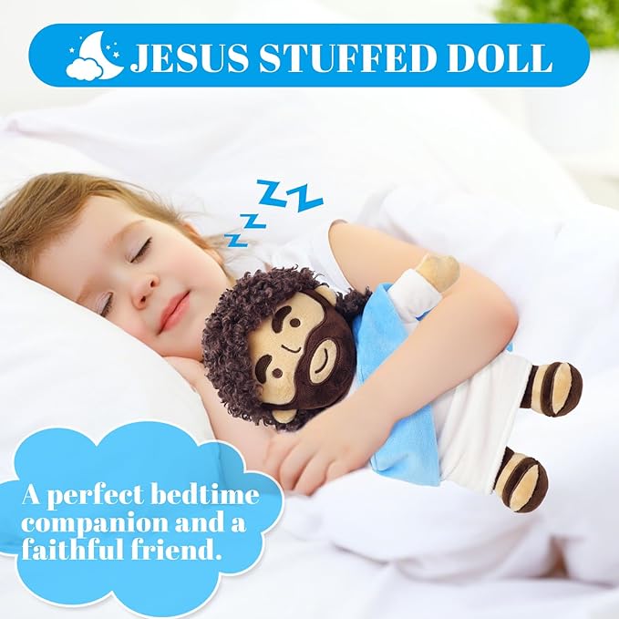 Jesus Plush 11.8" Jesus Stuffed Doll Curly Hair Plushies Toys Christian Stuff Religious Party Favors Gifts Christmas Easter Decoration Brown