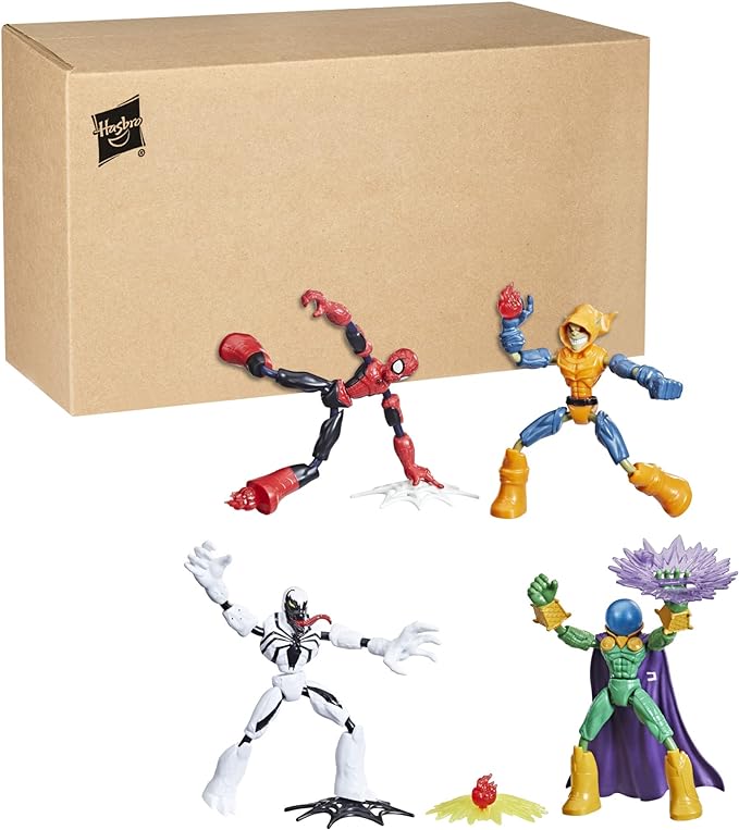 Spider-Man Marvel Bend and Flex Action Figure Toy, and Anti-Venom Vs. Marvel's Mysterio and Hobgoblin, Frustration Free Packaging (Amazon Exclusive), Multicolor, 4 Count (Pack of 1) with Accessories