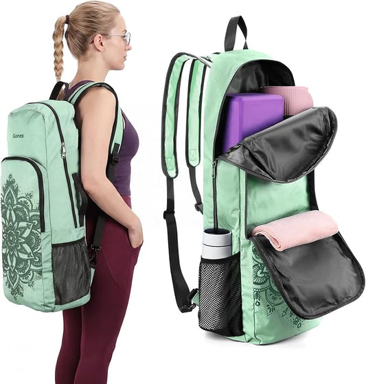 Gonex Yoga Mat Bag, 2 Carry Ways Yoga Backpack with Wet Compartment Metal Zippers for Women Men, Large Capacity Yoga Mat Carrier for Yoga, Gym, Travel