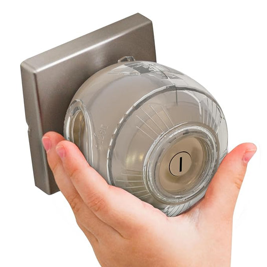 Child Safety Door Knob Cover (4 Pack) Hard-to-Remove Dual-Lock Door Handle Covers for Kids – Reusable Baby Proof Door Knob Locks – Installs Easily, No Tools Needed (Semi-Clear)