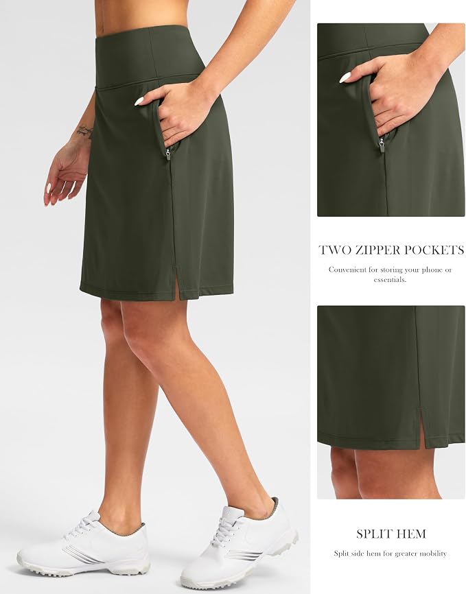G Gradual 20" Skorts with Pockets Knee Length Golf Skirt | Built in Soft Shorts, High Waisted, Tummy Control, Breathable, Long Skorts for Athletic, Tennis, Dressy, Casual, Summer