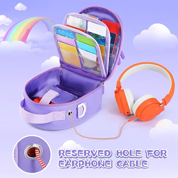 Carrying Case Compatible with Yoto Mini (2024 Edition),30 Cards Storage Bag with Handle and Shoulder Strap, Travel Storage box for Player & Headphone Accessories (Purple)