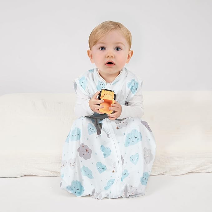 BSTOPPT 3 Pack Baby Sleep Sack 0-6 Months 100% Rayon Cotton Baby Sleeping Bag 2-Way Zipper Toddler Wearable Blankets Comfy Stretchy Lightweight TOG 0.3 （Purple&Clouds&Starry Sky）