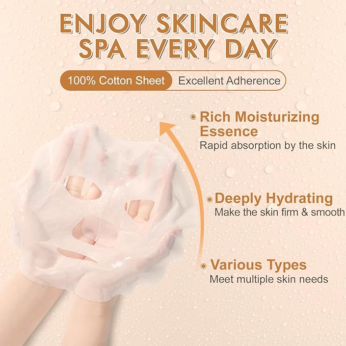 70 Pack Sheet Face Masks Skincare, Hydrating Face Masks Suitable for All Skin Types, Bulk Facial Mask Gifts Set for Women Skin Care, Home Skincare Spa for Sensitive Skin