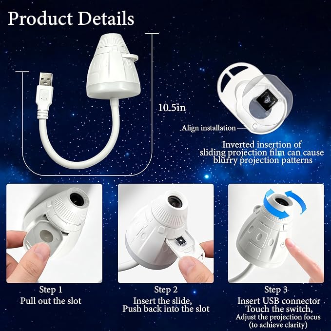 2-in-1 Galaxy Projector Night Light, USB Star Projector for Bedroom | 360° Adjustable Brightness Portable Galaxy Light Mini LED Wall Projection Lamp for Roof of Car & Tent Home Decor Gift,3 Films