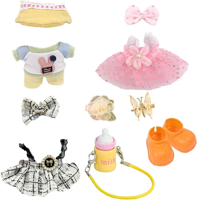 17cm Doll Clothes Set (No Doll) – 3-Pack Handmade Outfits with Accessories for 6.7” Dolls, Premium Cotton Clothing with Gift-Ready Packaging, Perfect for Dress-Up and Collectors (F9, 3)