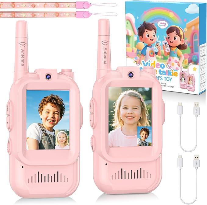 Video Walkie Talkie for Kids - 2 Pack Rechargeable Kids Walkie Talkies Long Range Radios, Camera Facetime Walkie Talkie, Easter Birthday Gifts for Girls, Toys for Age 3-12, Indoor Outdoor Travel