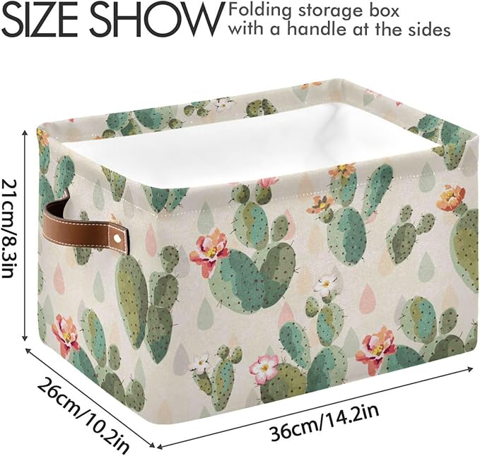 Aslsiy Storage Basket Cute Cactus Print Pattern Nursery Bins Baby Box Canvas Clothes Shelf Basket Laundry Hamper Gift Baskets for Home Closet 1 Pcs