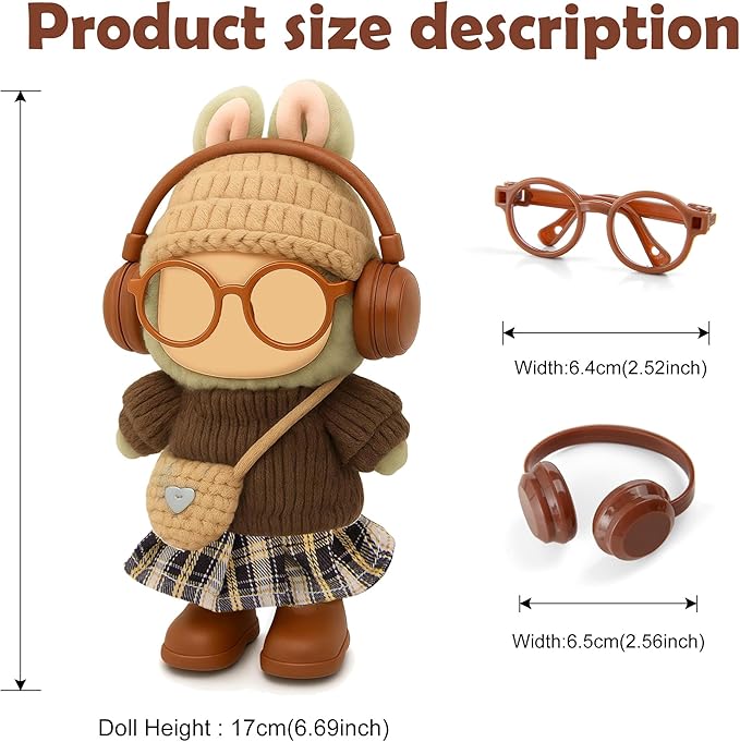 17cm Doll Knit Style Outfits Clothes and Accessories Set Include: Hat, Sweater, Dress, Bag, Glasses, Earphone and Shoes (Doll Not Included)